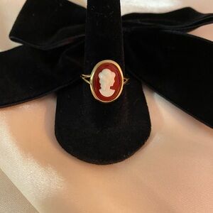 Victorian Gold and Red Cameo Adjustable Ring